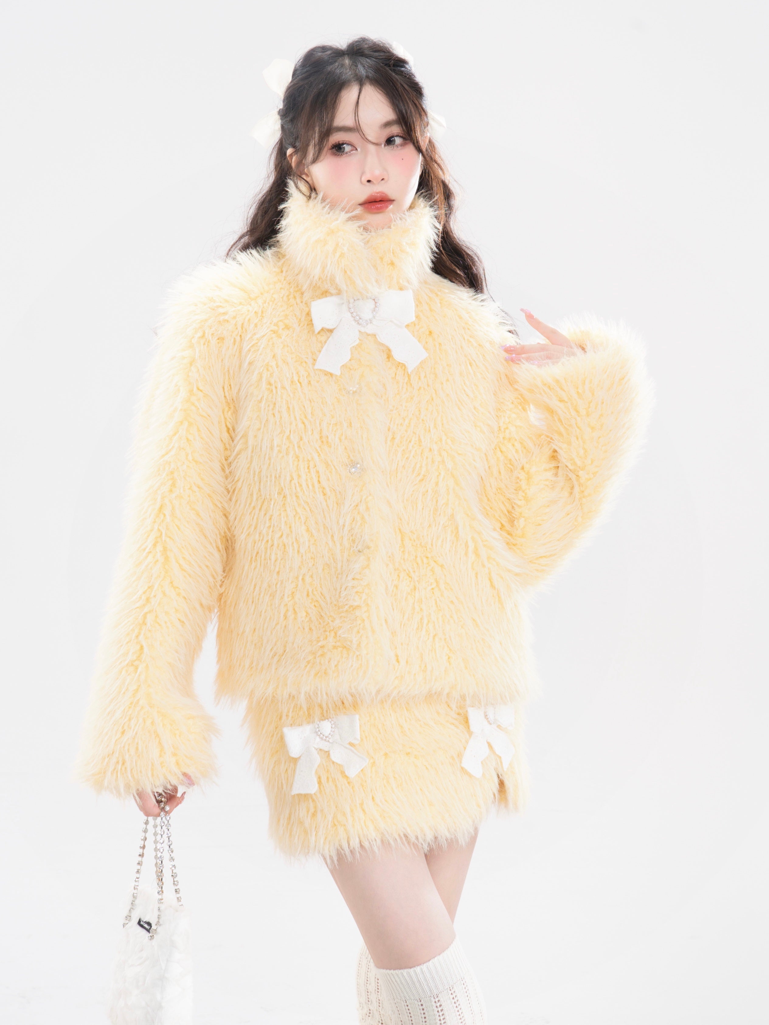 친환경 모피 짧은 코트 및 스커트