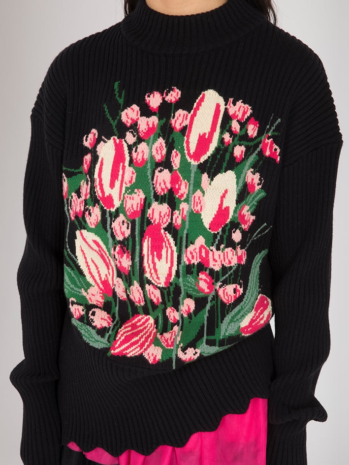 Tulip Pattern Half Turtreneck Loose Sweater