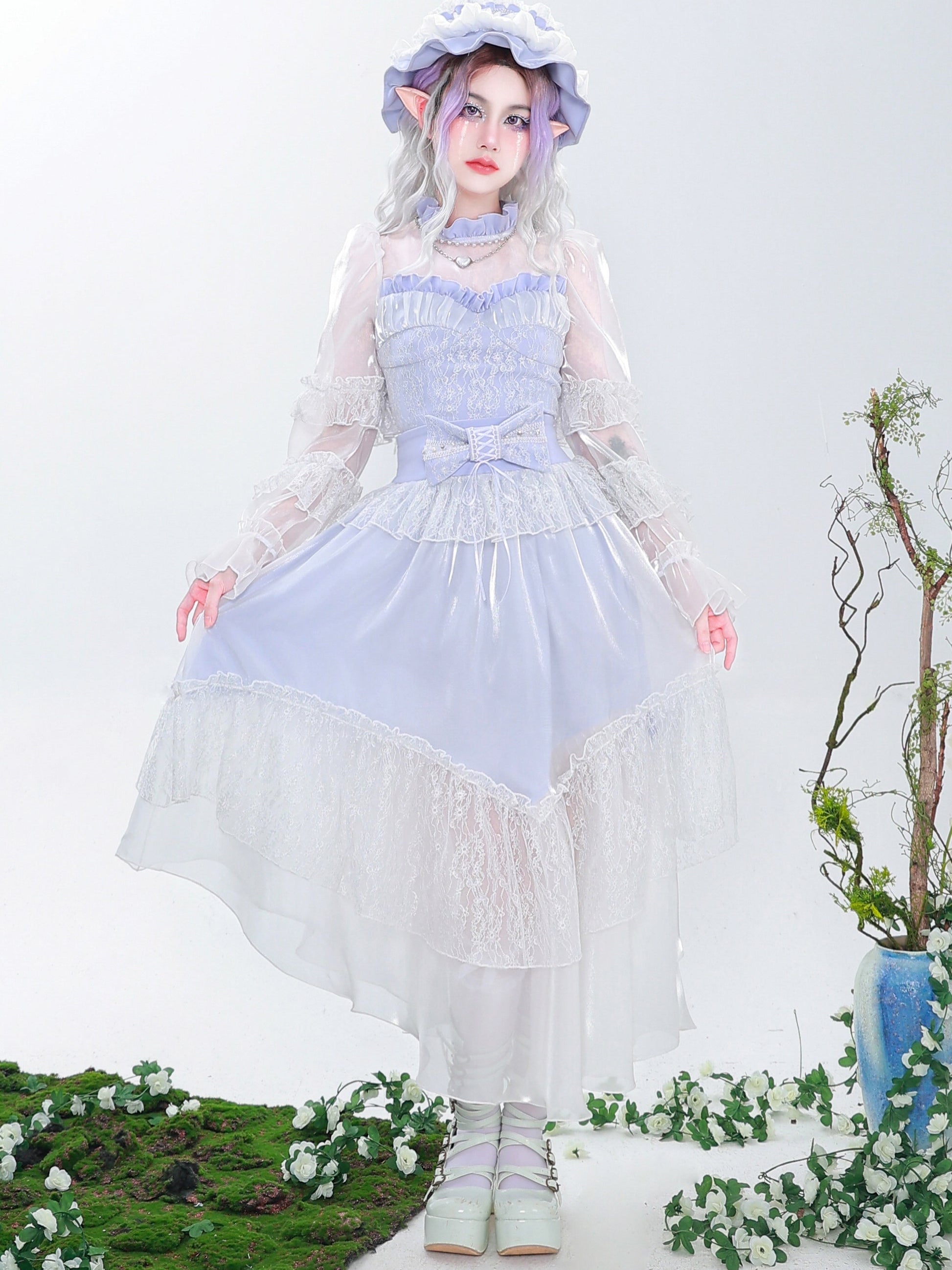 모조 다이아몬드 레이스 스티칭 활 브로치