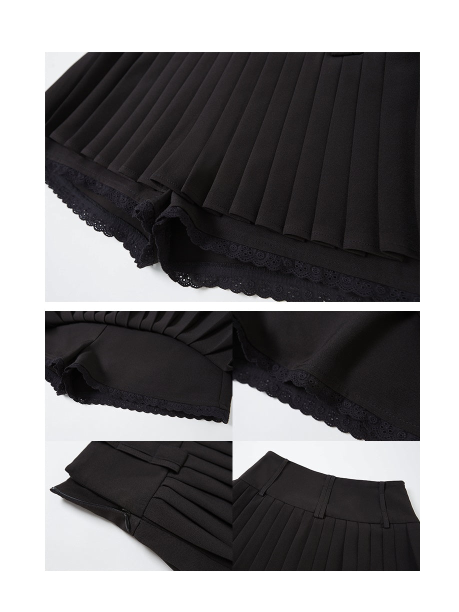 Lace A-line Pleated Skirt Pants