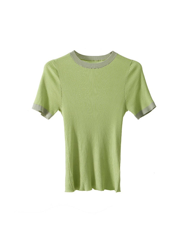 Short-Sleeed Slim-fit Bottoming Knitted Top