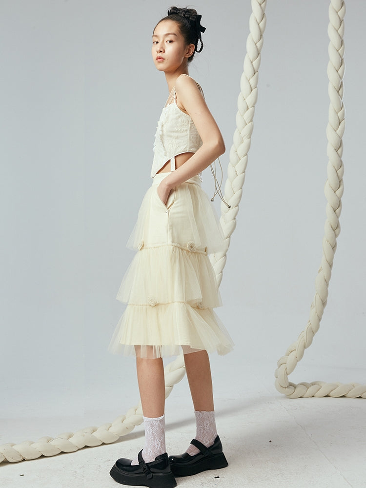 자카드 스티칭 코르셋 조끼