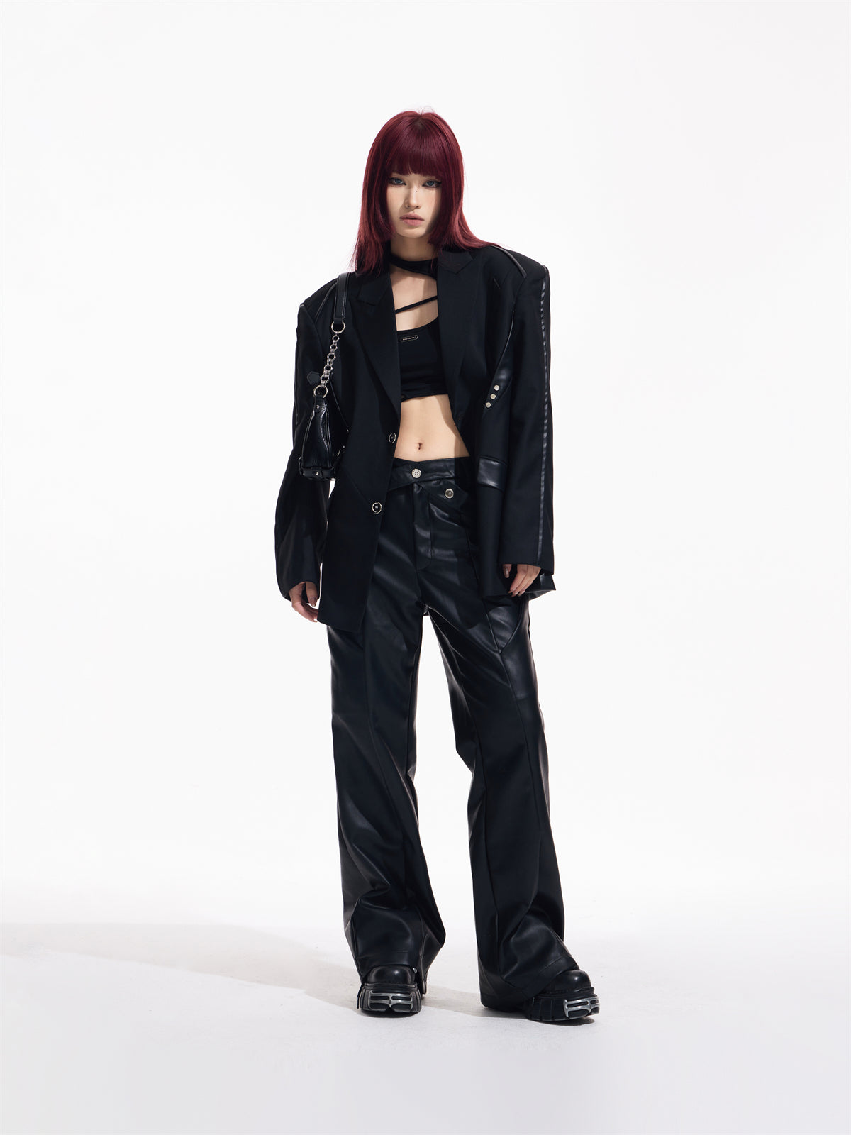 LOOSE PU Leather Patchwork Showder Pad Jacket