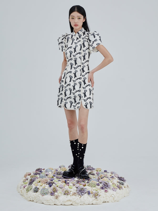 꽃 새싹 슬리브 새로운 중국 드레스