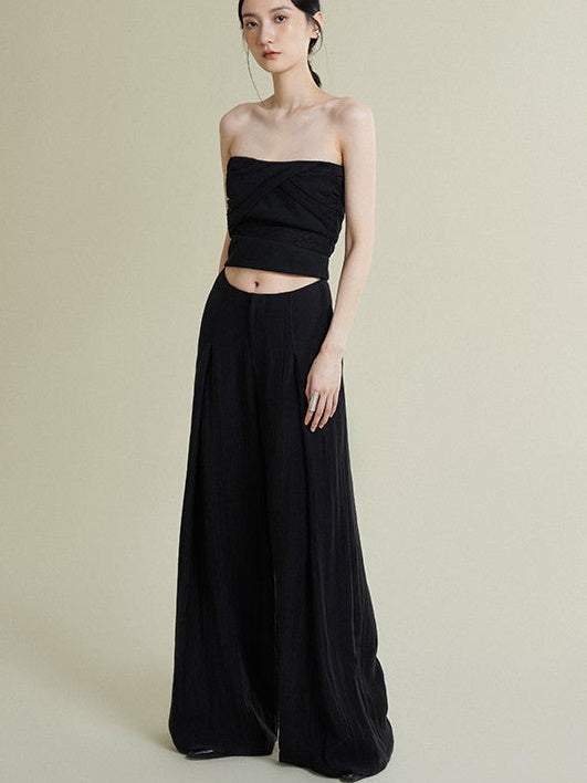 High-Low Drop Waist Wide-Leg Pants