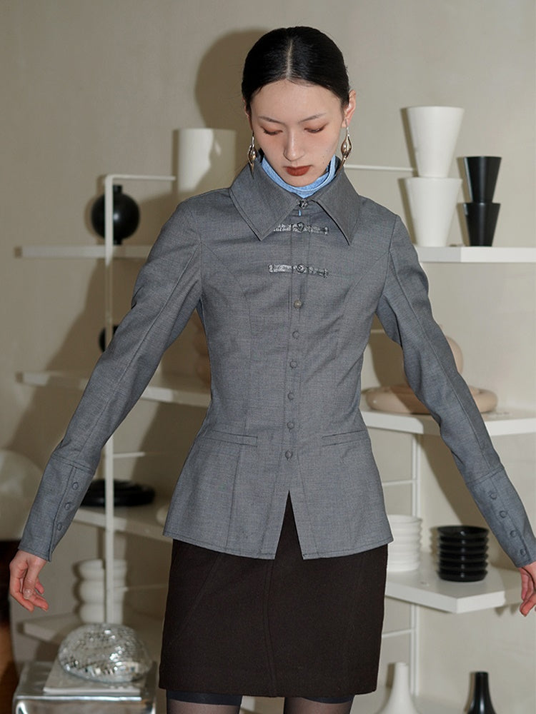 Neues chinesisches Style Wollmischung hohles Hemd