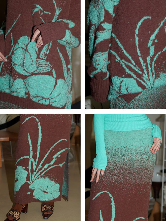 Knitted Jacquard Sweater & Skirt