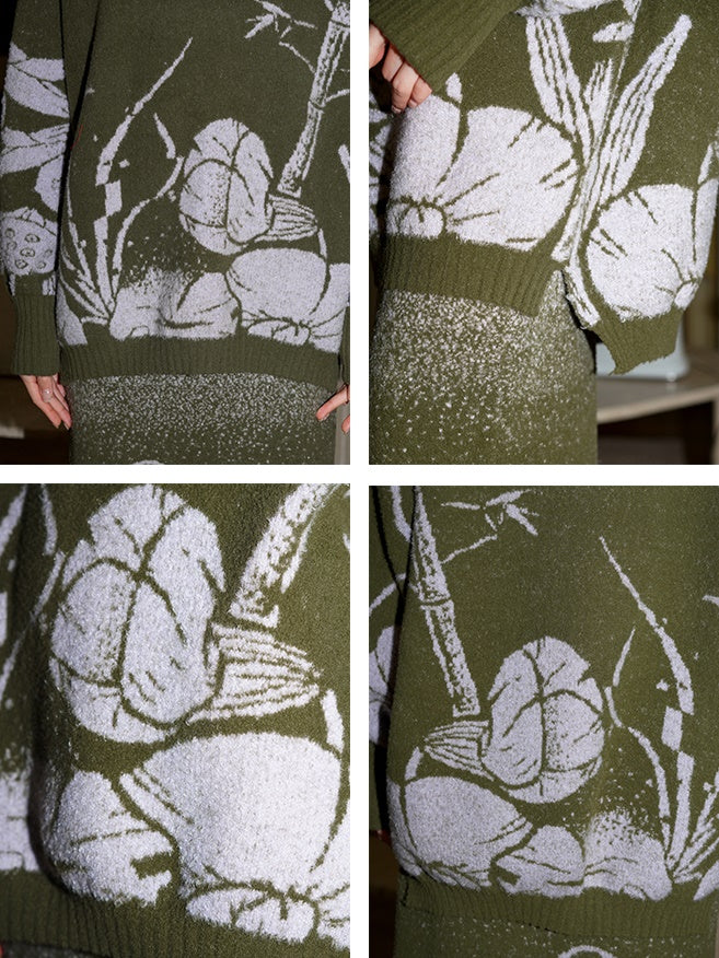 Knitted Jacquard Sweater & Skirt