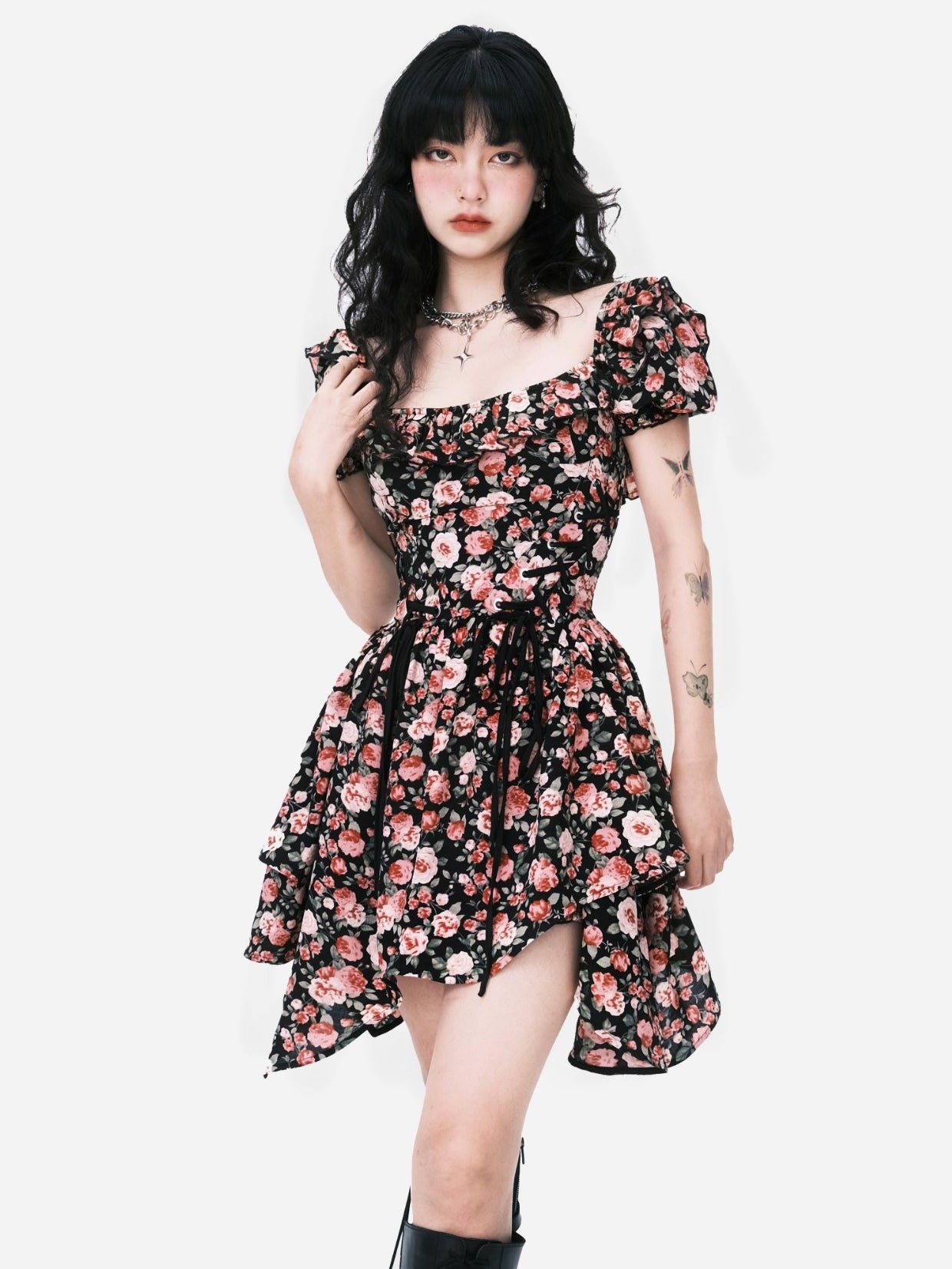 Rose Lace Waist IRREGULAR DRESS