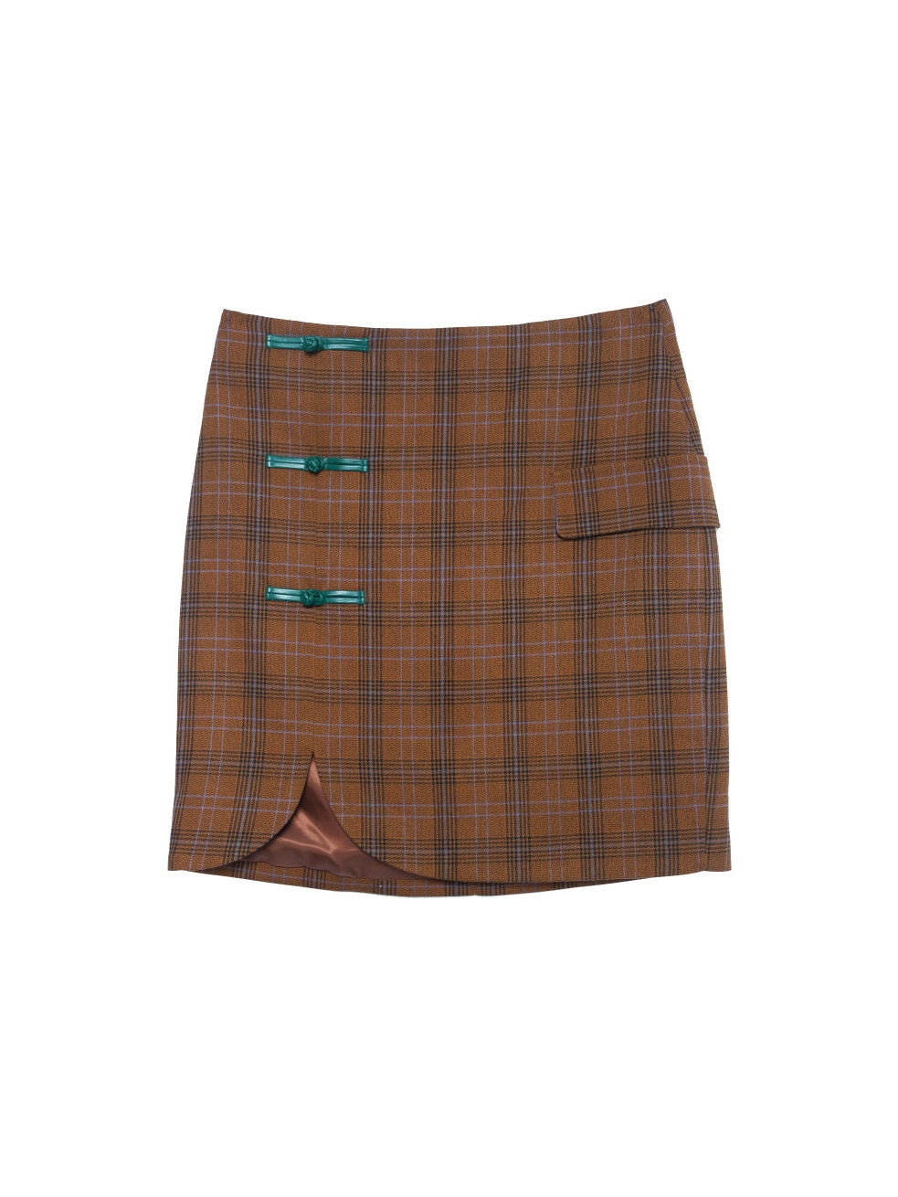 중국 버클 격자 무늬 짧은 재킷 및 스커트