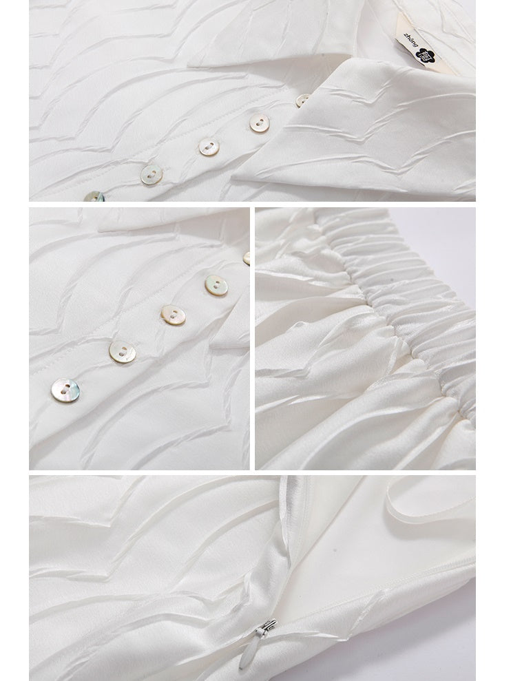 Satin Fish Scale Wrinkle Loose Shirt & Skirt