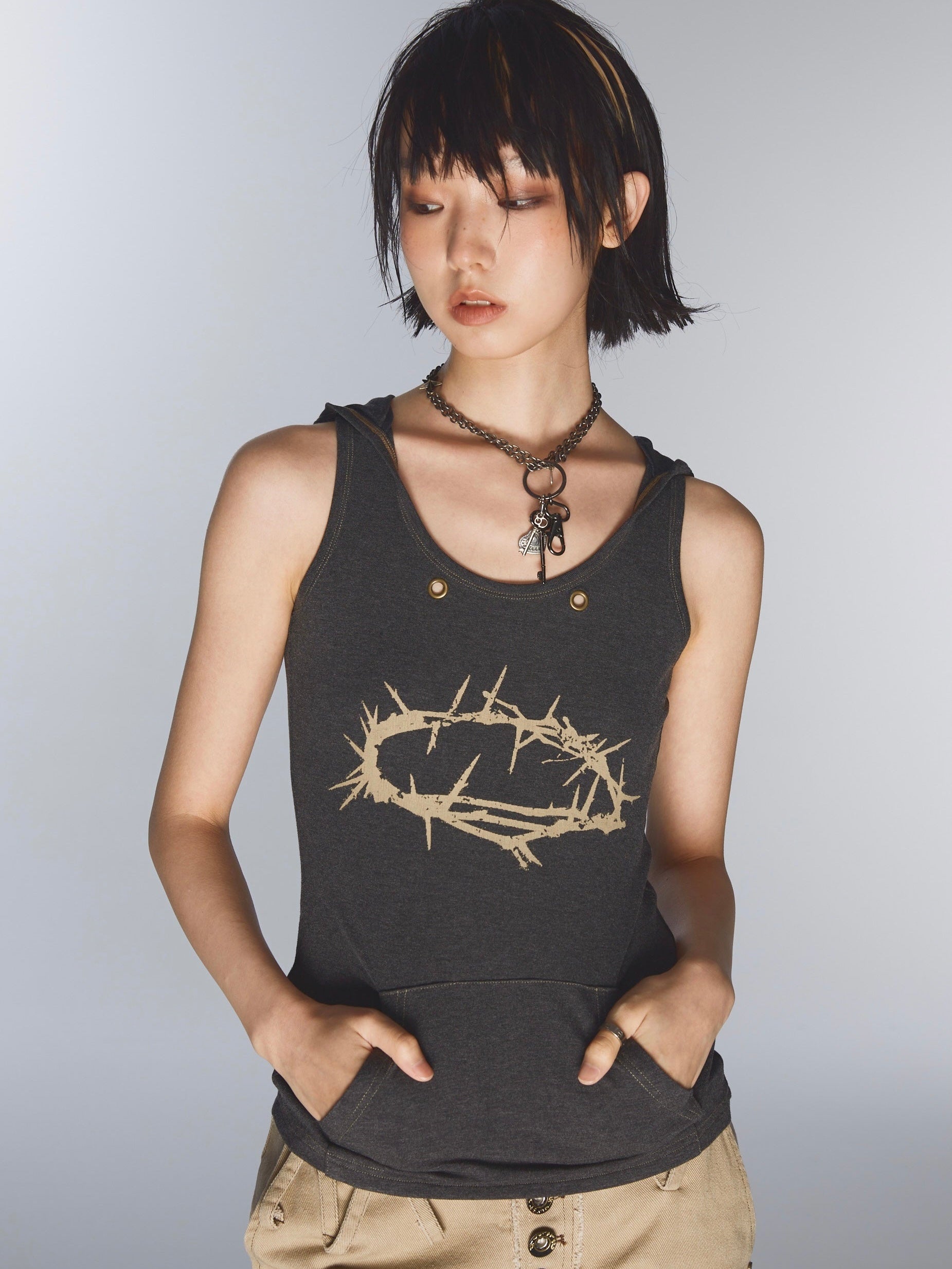 고탄성 슬림 핏 소매 인쇄 까마귀