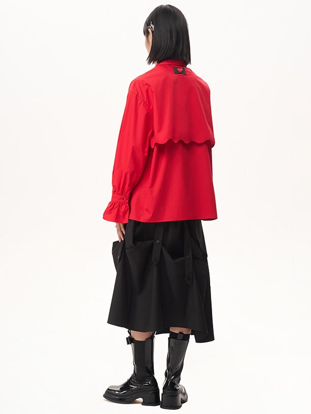 Double-Layer Hollow Deconstraction Splicing Loose Shirt