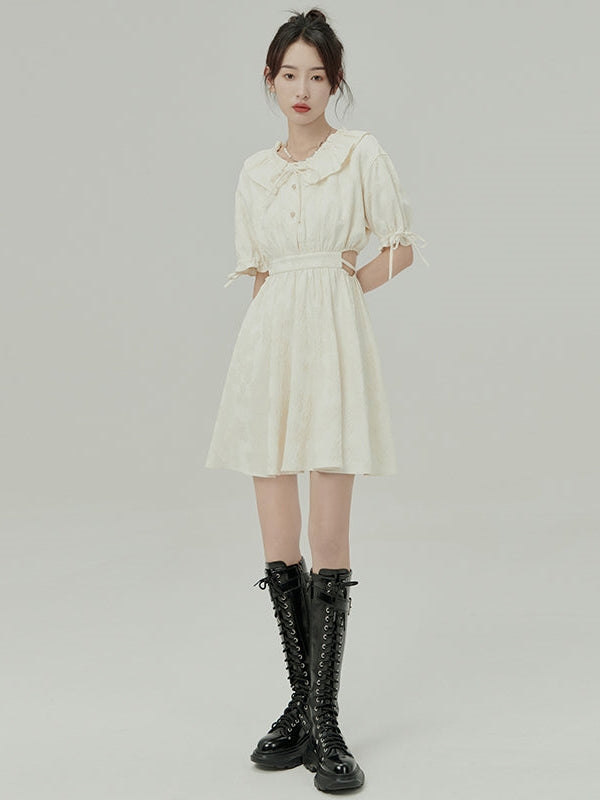 자카드 오픈 허리 드레스