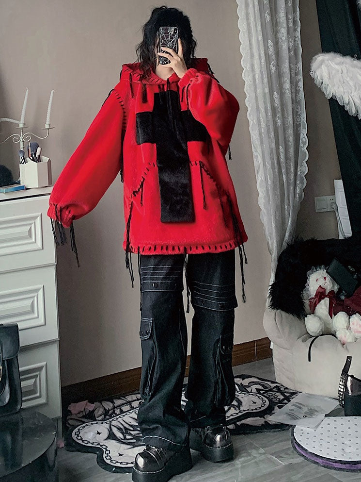 모방 모피 후드 풀 오버