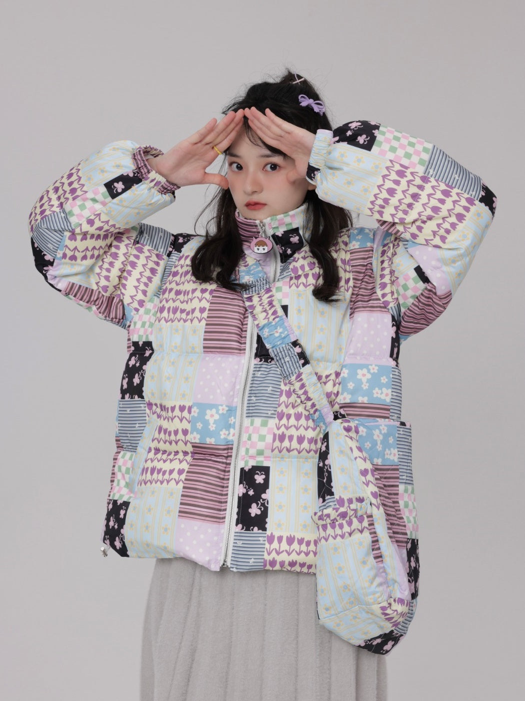 Stitching Printed Zipper Down Jacket