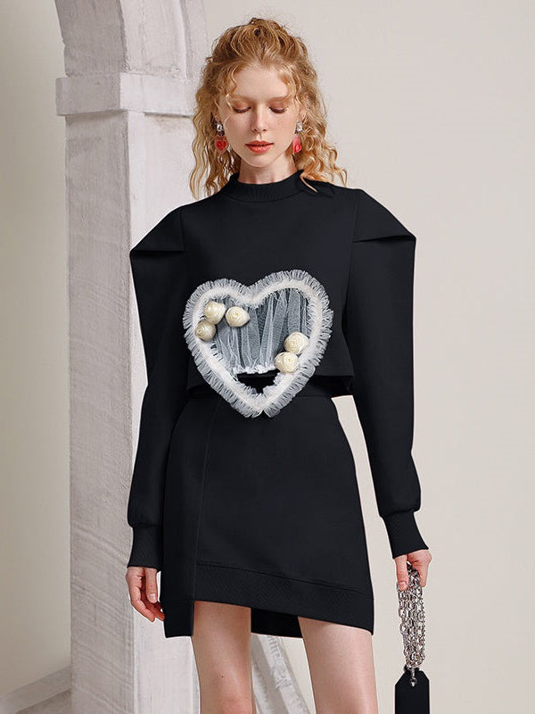 Mesh Love Stitch Top & Slimming IRREGULAR WRAP HIP SKIRT SETUP