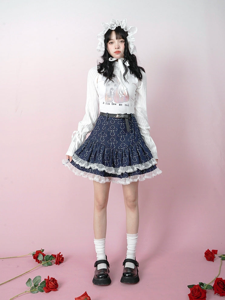 자카드 레이스 퍼프 스커트