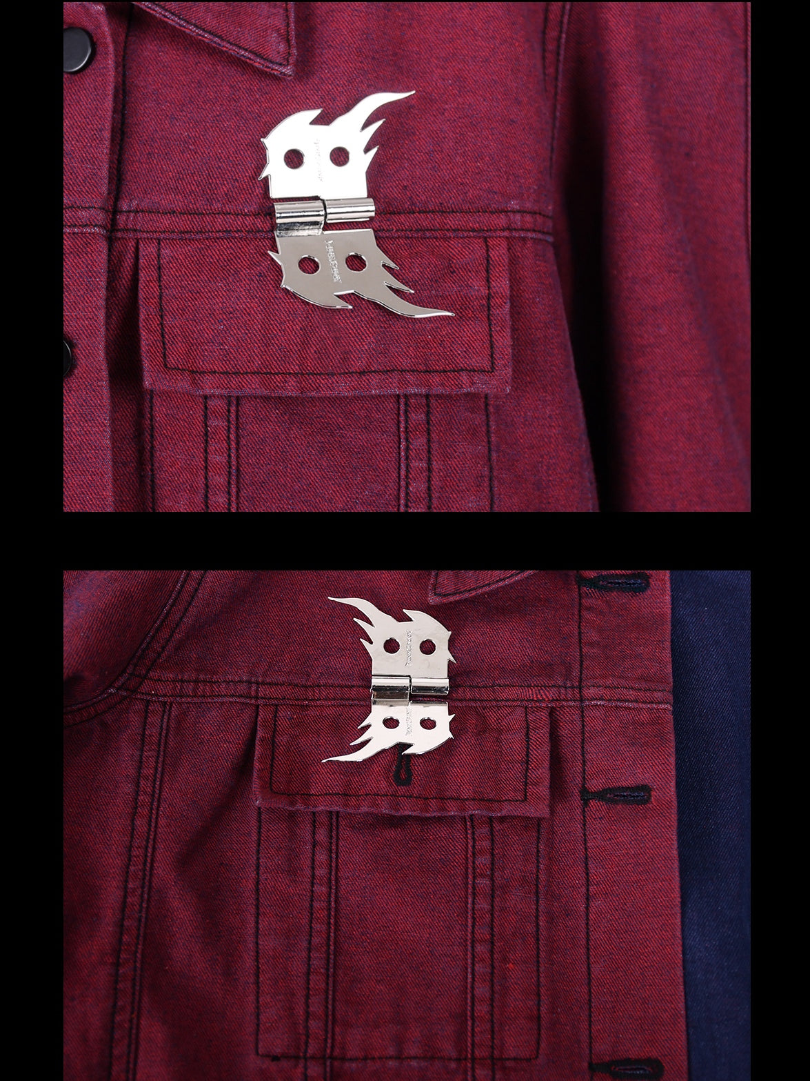 Flame Buckle Shoulder Pad Denim Jacket