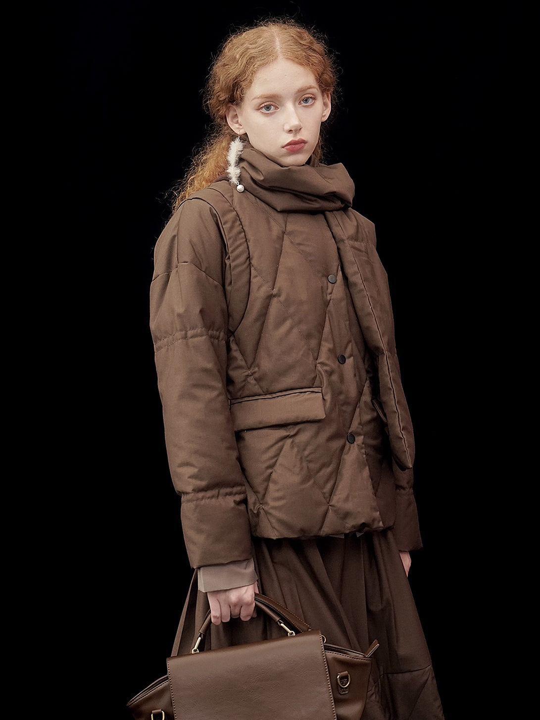 흰 오리 다운 스카프