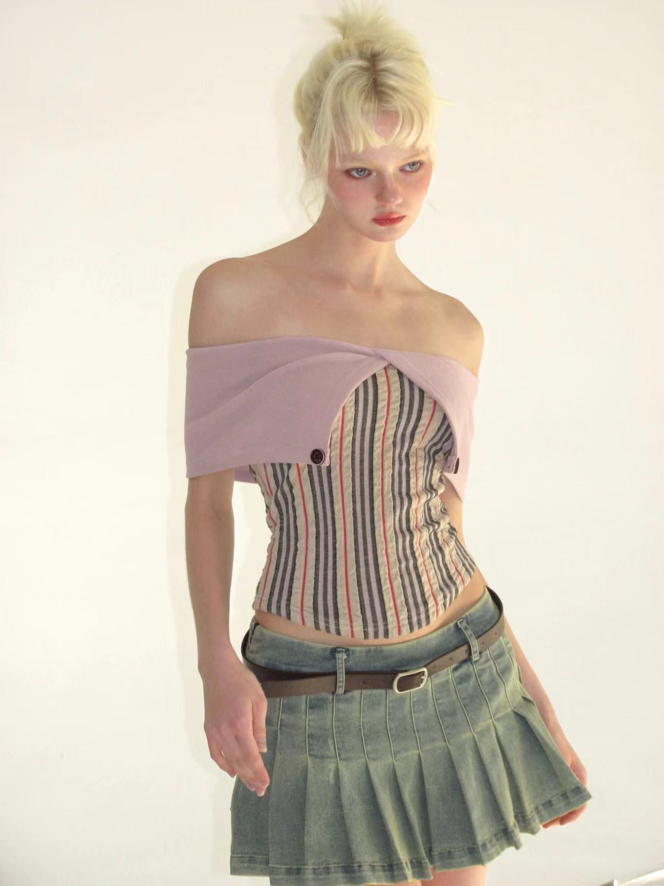 Multi Stripe Off Shorter Short Top