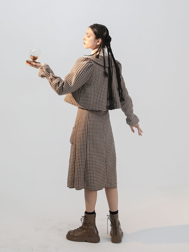 Plaid Girly Retro Jacket & Skirt