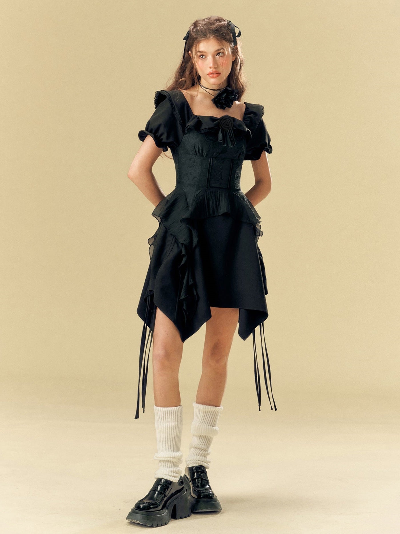 Square Neck Waist IRREGULAR HEM Dress