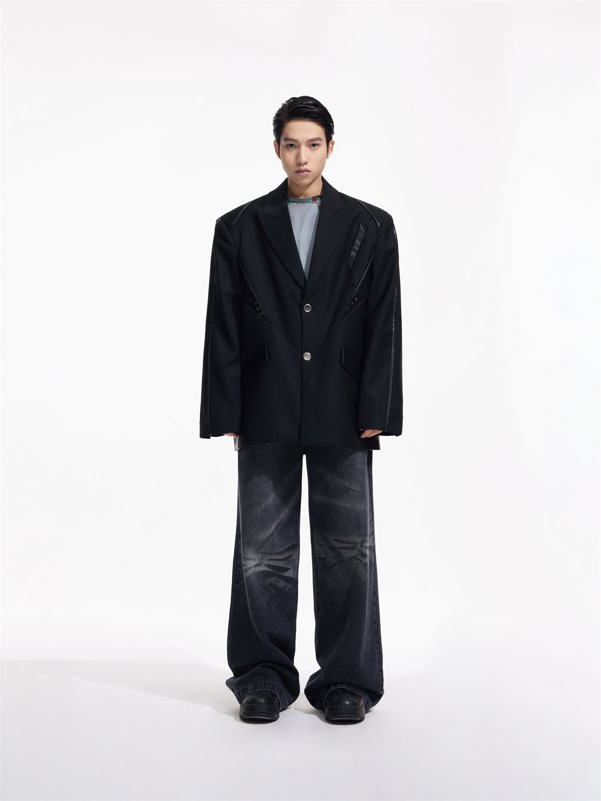 LOOSE PU Leather Patchwork Showder Pad Jacket