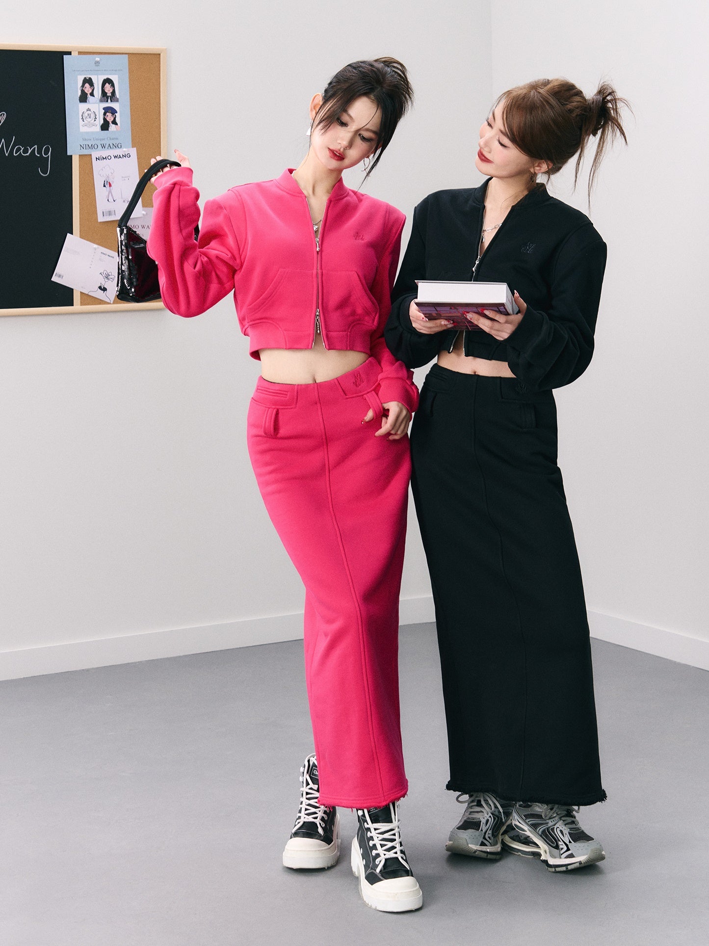 Short Casual Jacket & Slit Long Skirt