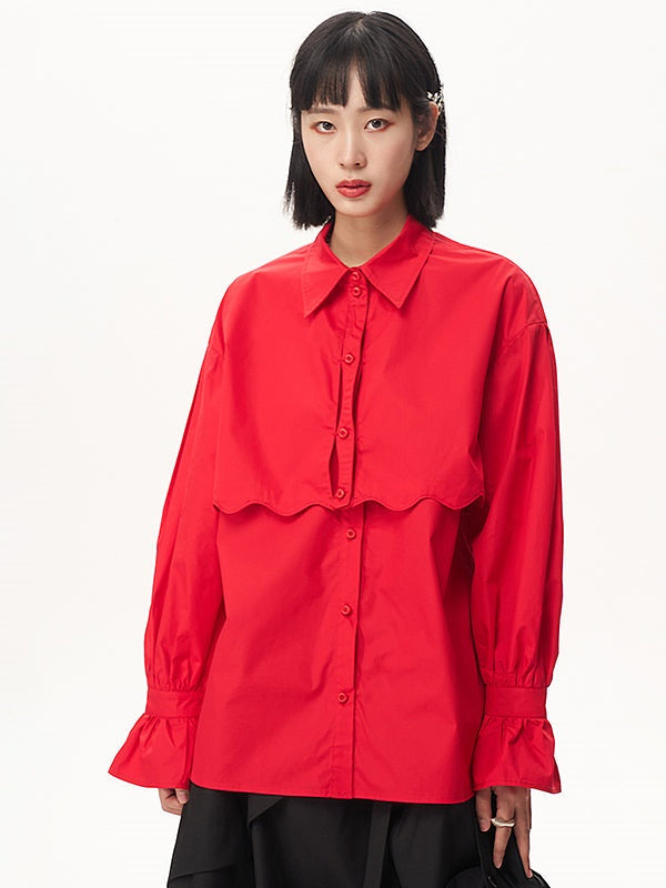 Double-Layer Hollow Deconstraction Splicing Loose Shirt