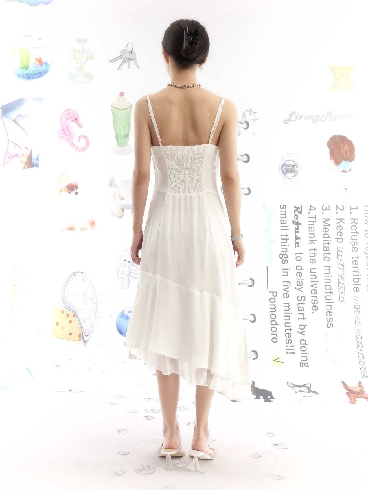 초상화 인쇄 비대칭 헴 슬립 드레스