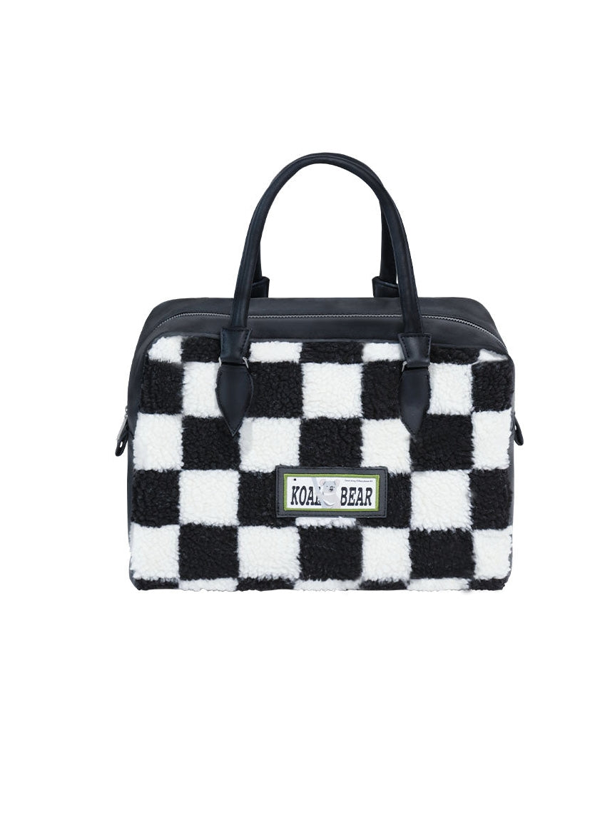 격자 무늬 지퍼 토트 백