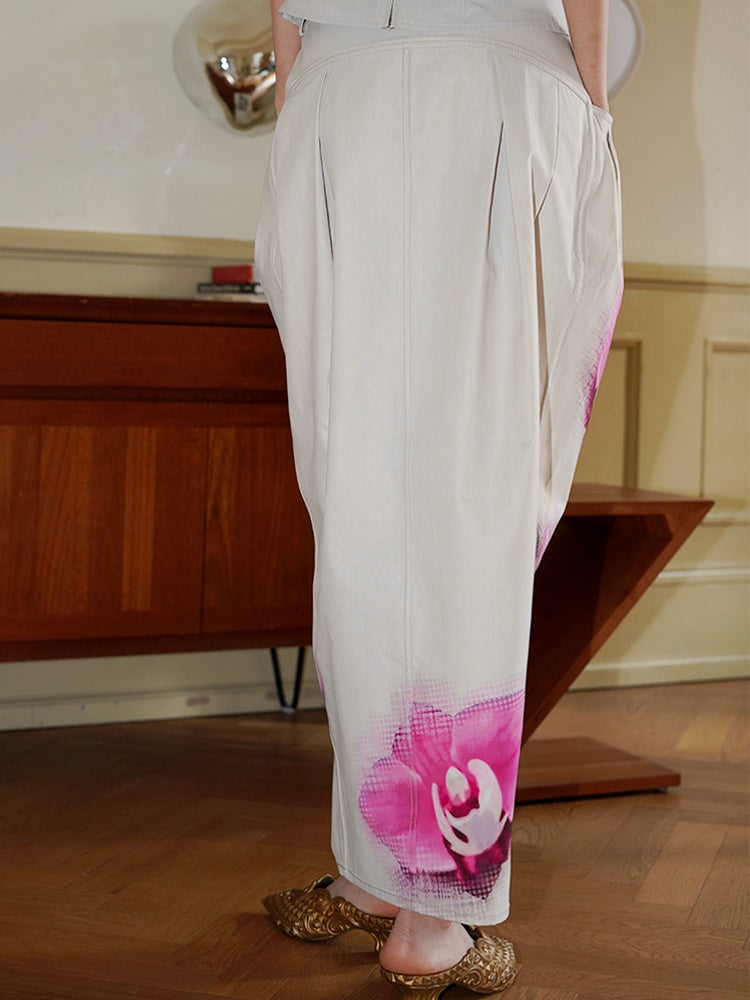 중국 스타일의 플로럴 프린트 버드 스커트