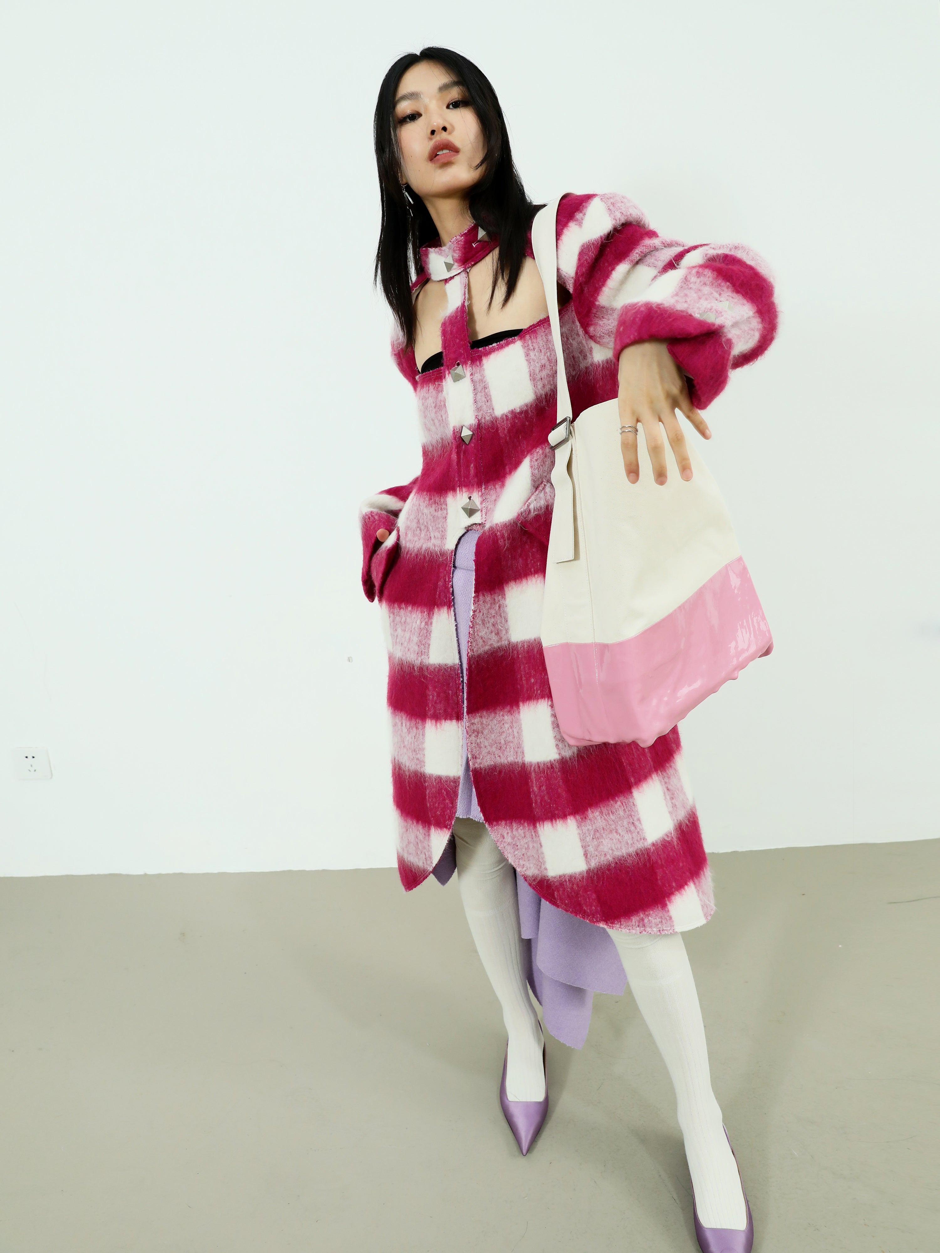 Hohl trägerlose karierte Wollmantel