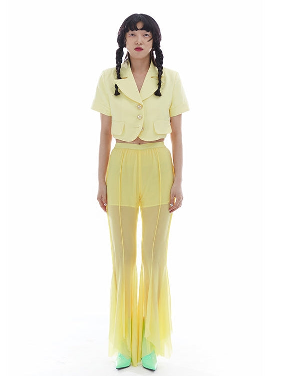 탄성 높은 허리 메쉬 불규칙한 얇은 바지