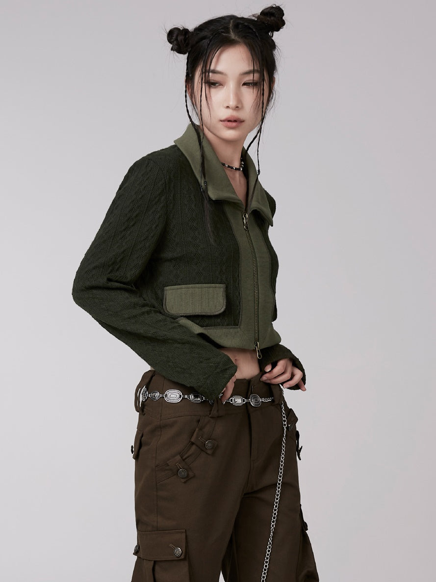 짧은 트위스트 뜨개질 재킷