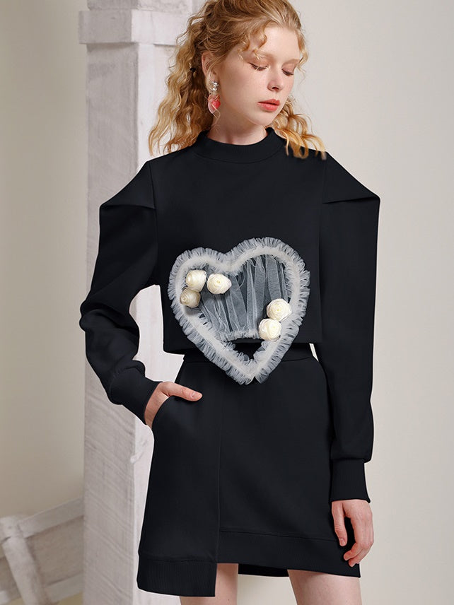 Mesh Love Stitch Top & Slimming IRREGULAR WRAP HIP SKIRT SETUP