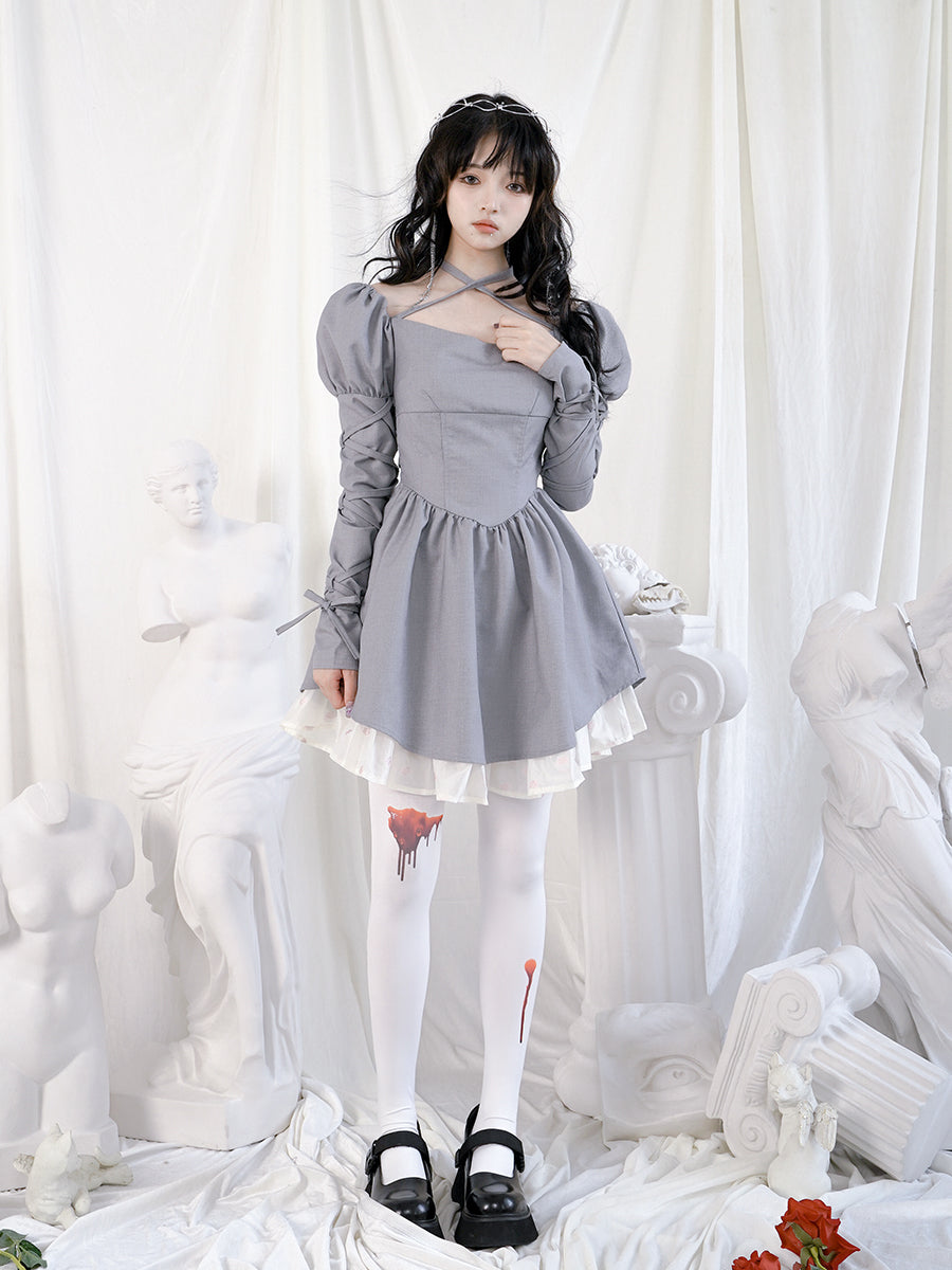 크로스 레이스 광부 푹신한 멍청한 Ouff-sleeves 1 피스