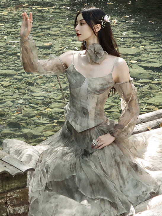 Printed Silk Fairy Puff Sleeve Top