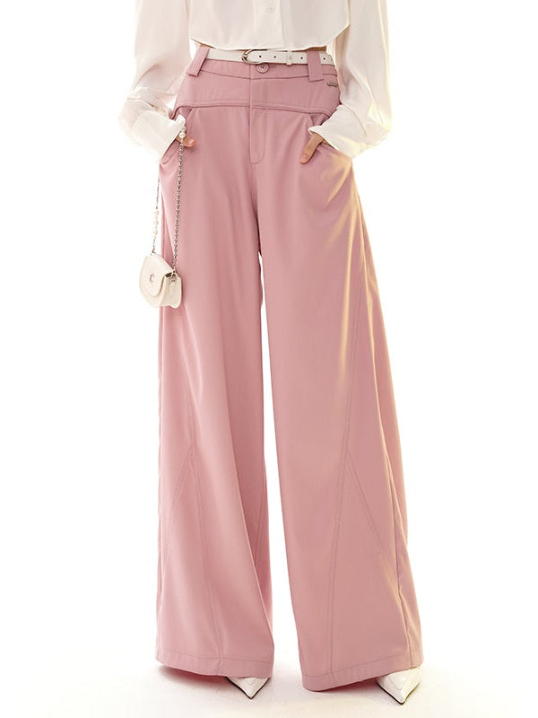 높은 허리 드레이프 넓은 다리 바지