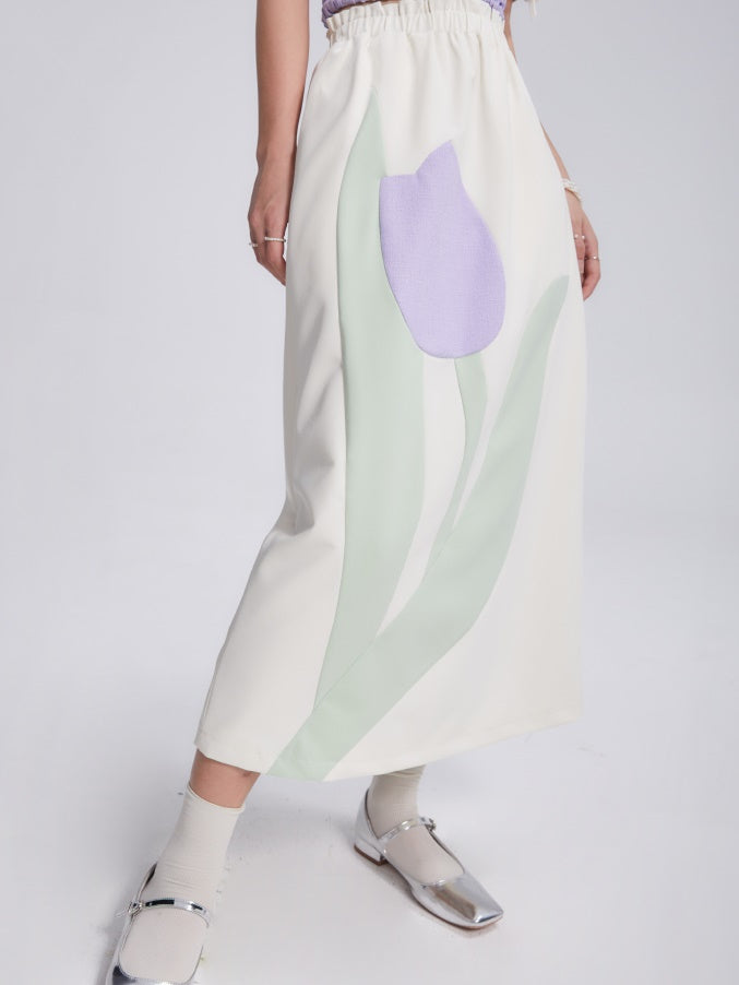 Tulip Bow Short-Sleeed Top & Skirt