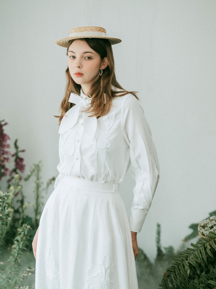 Embroidery Flower Ribbon Three-dimensional Shirt