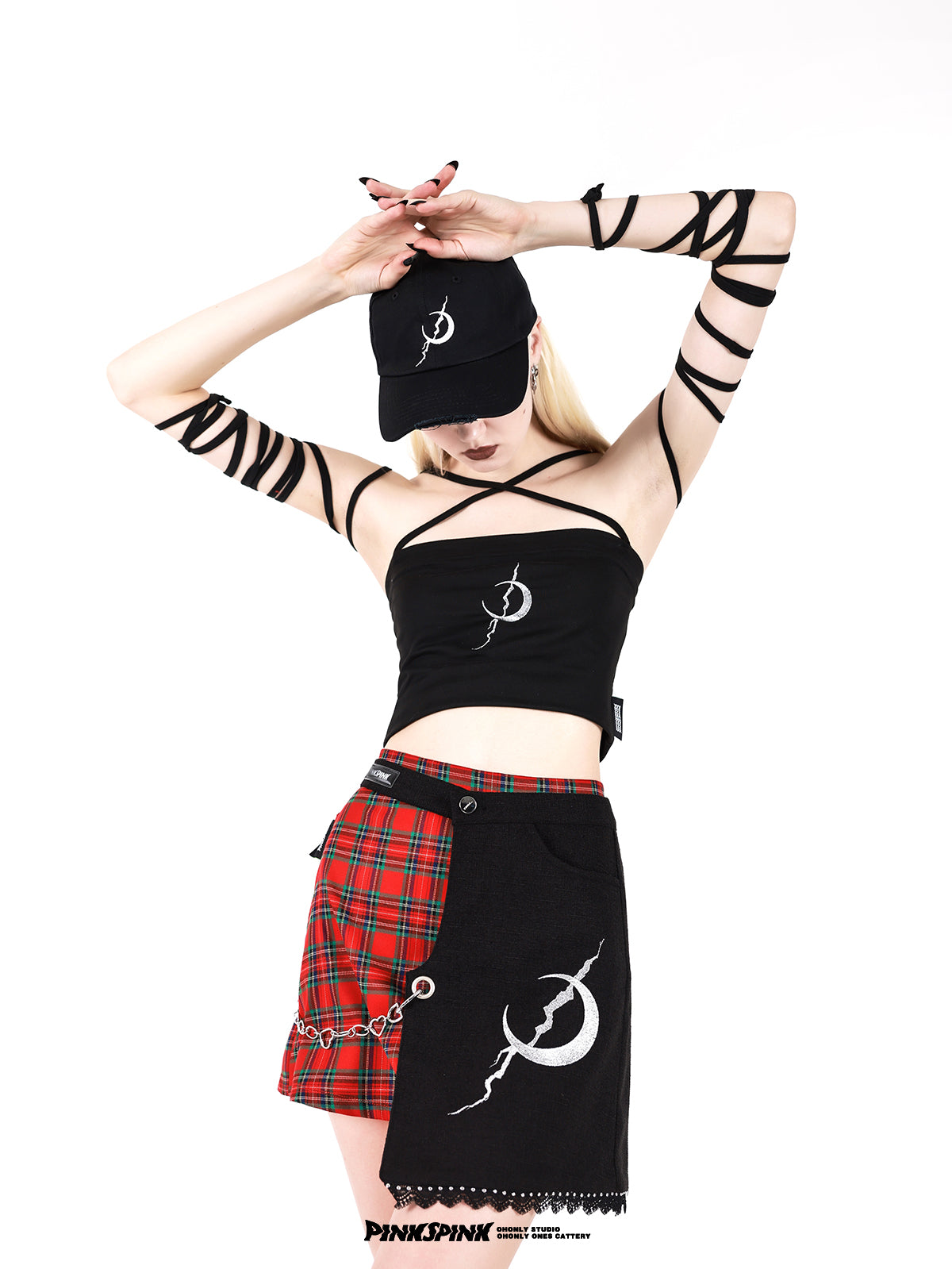 펑크 문 타이 염색 니치 스트라이프 튜브 탑