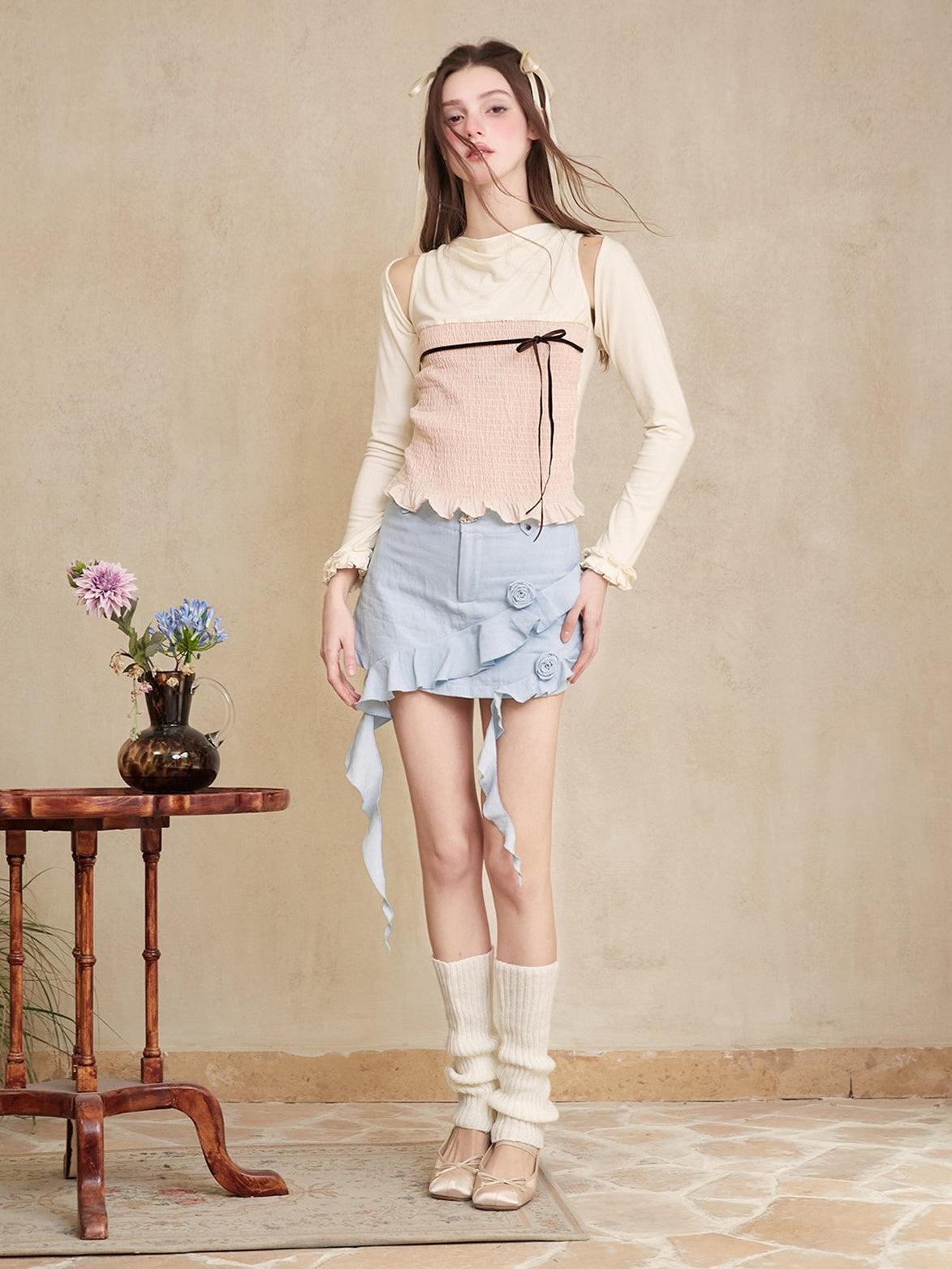 Bottoming Sleeveress Shirt & Short Cardigan