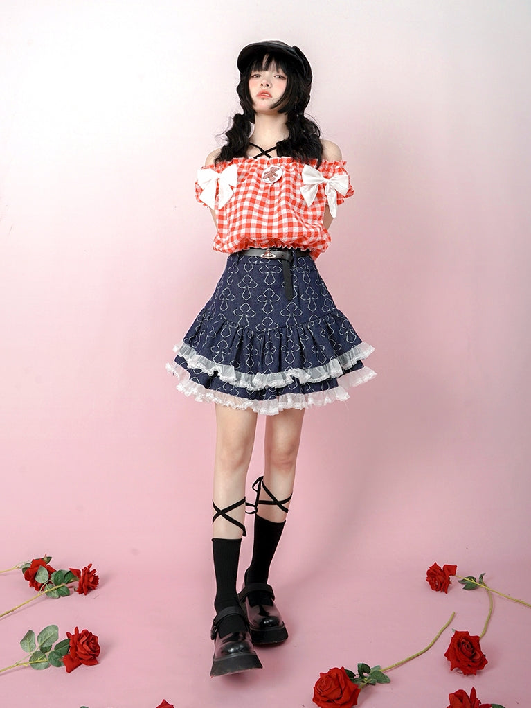 자카드 레이스 퍼프 스커트