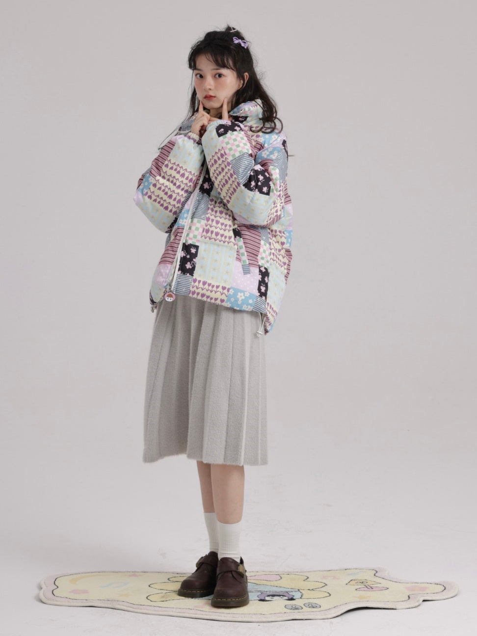 Stitching Printed Zipper Down Jacket