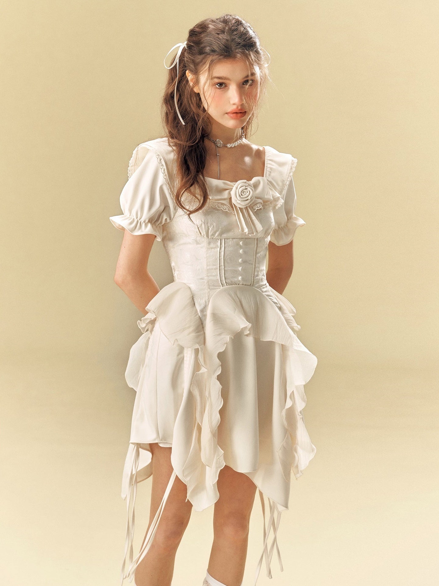 Square Neck Waist IRREGULAR HEM Dress