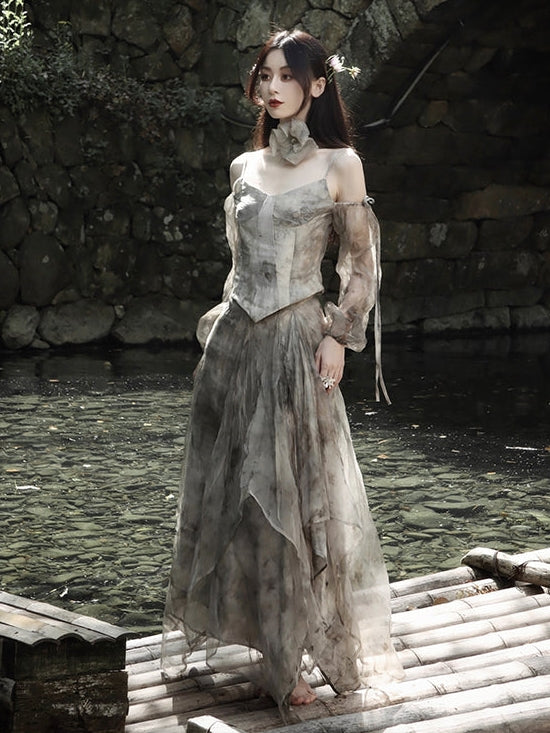 Printed Silk Fairy Puff Sleeve Top