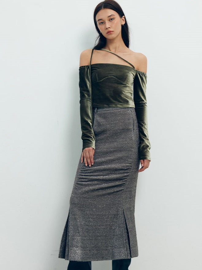 3D Falten Slim Fit gerader Rock