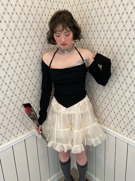 Ribbon Halter Neck Camisole & Sleeve Set-UP